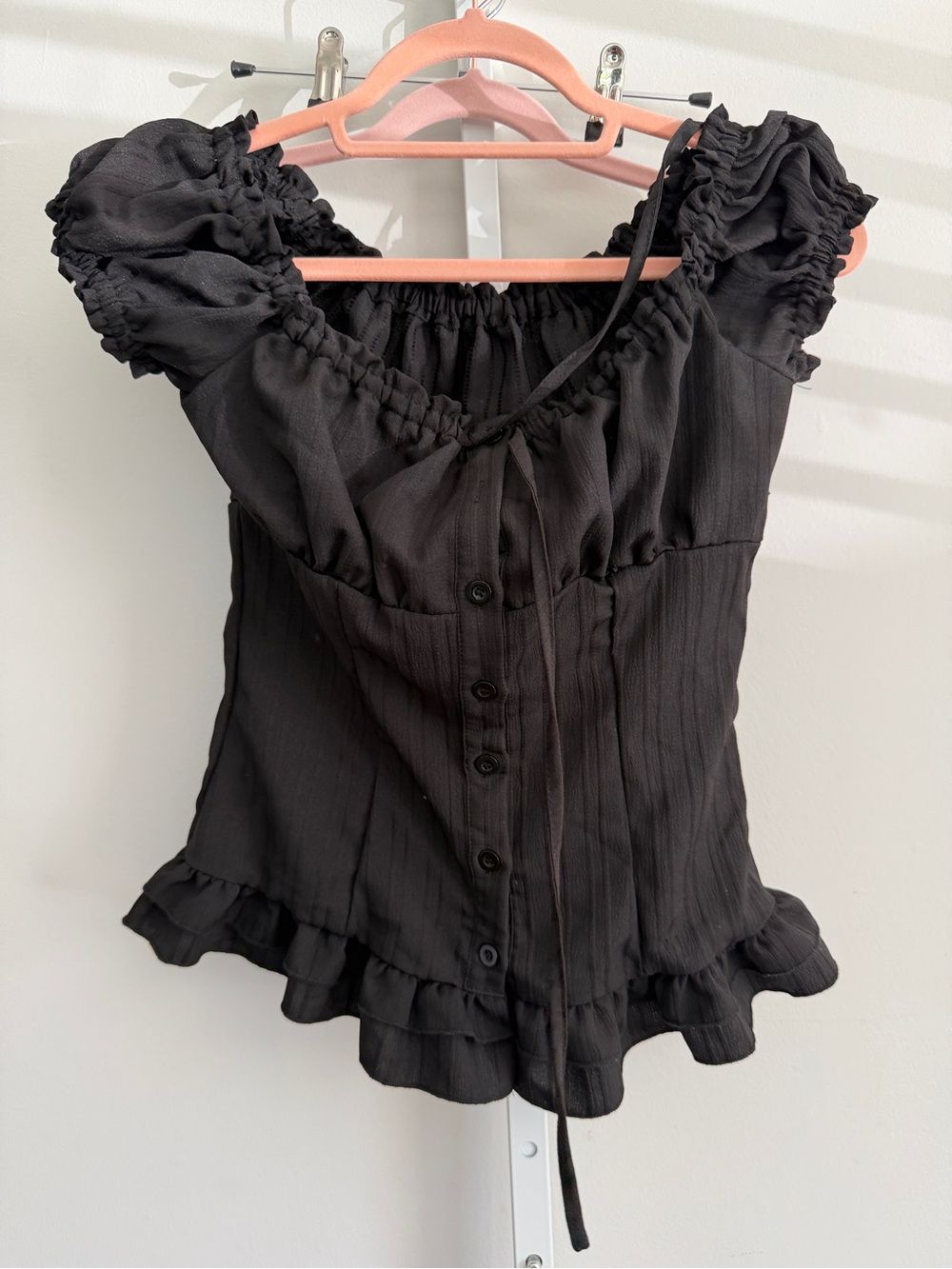 Black Ruffled Off-Shoulder Button-Front Women’s Top size 2